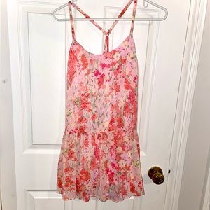 abercrombie & fitch mini pink, orange floral chiffon dress size S